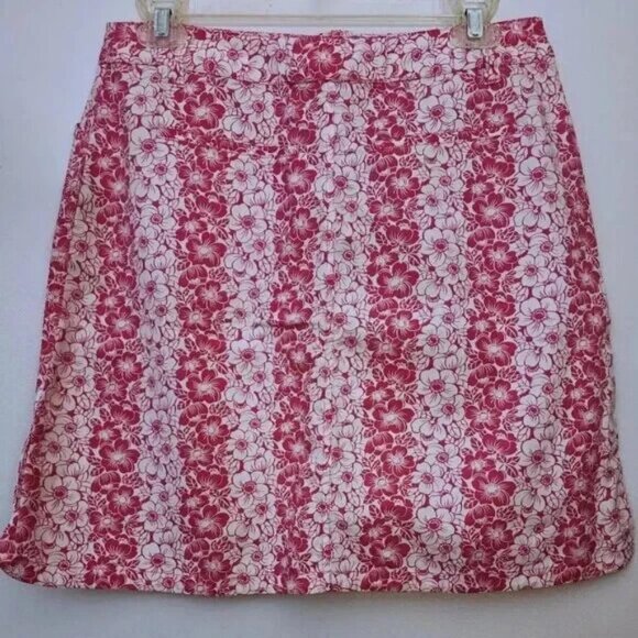 Harold's Women's Pink Floral Cotton Side Slit Casual Round Hem Mini Skirt Size 6 - Picture 2 of 6